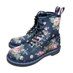 Dr. Martens Women Size 7 Floral Boots  Black Red Pink Canvas Docs Combat